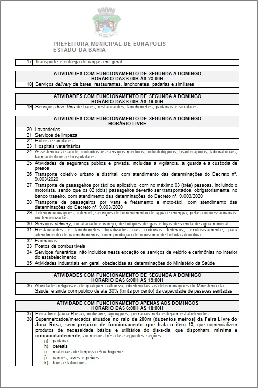 Toque de recolher: Prefeito de Eunápolis decretou a proibição de circulação de pessoas e veículos das 20:00 às 05:00 29