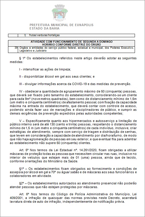 Toque de recolher: Prefeito de Eunápolis decretou a proibição de circulação de pessoas e veículos das 20:00 às 05:00 11