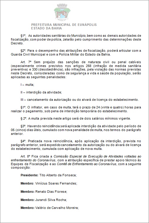 Toque de recolher: Prefeito de Eunápolis decretou a proibição de circulação de pessoas e veículos das 20:00 às 05:00 45