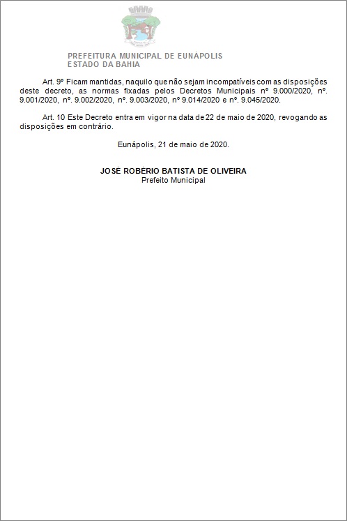 Toque de recolher: Prefeito de Eunápolis decretou a proibição de circulação de pessoas e veículos das 20:00 às 05:00 46